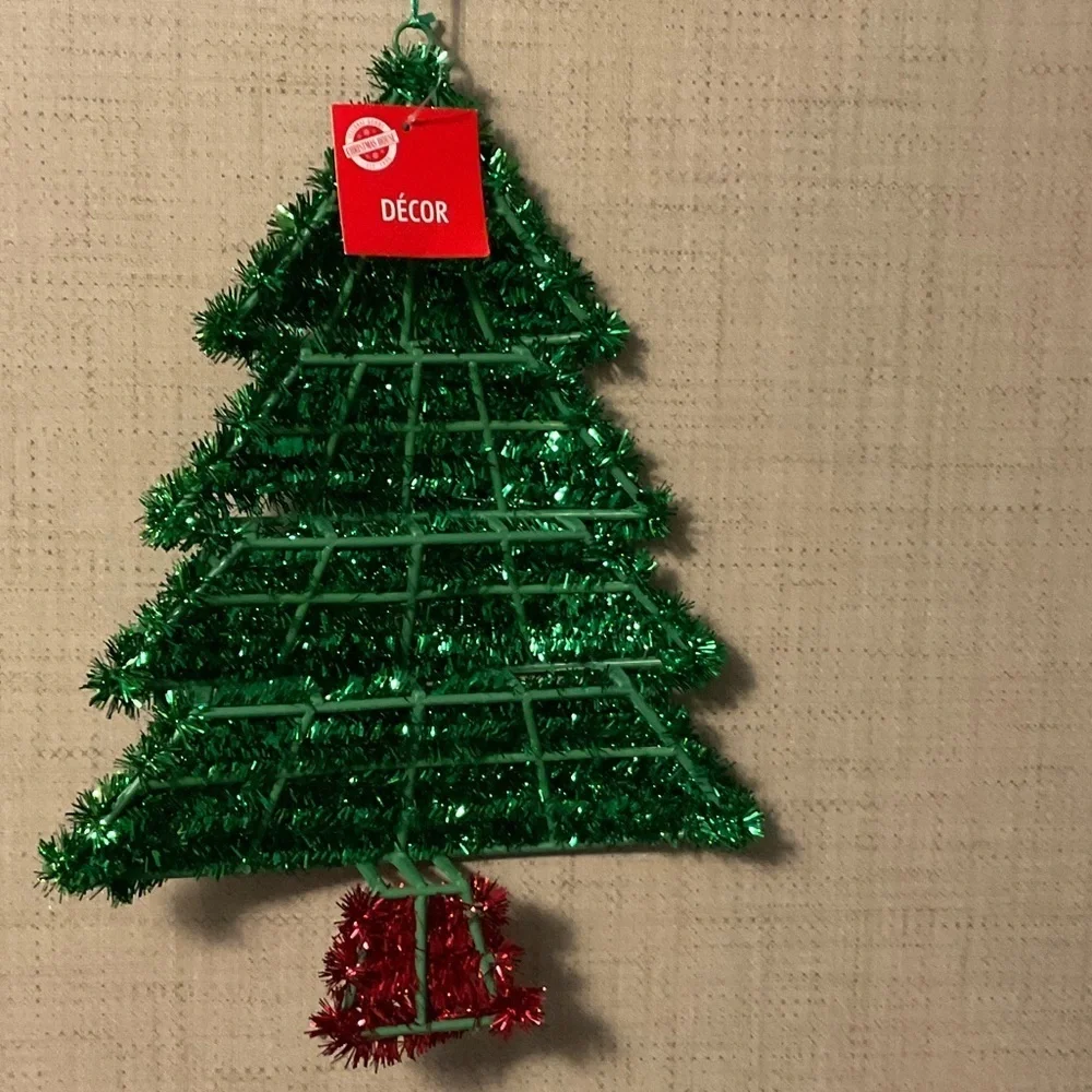Sparkling Green Christmas Tree Ornament with Red Accents